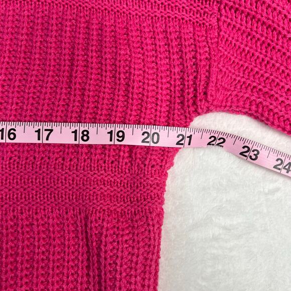 FCT With Love Hot Pink V-Neck Sweater with Lace-Up Back Size Medium - Picture 8 of 9